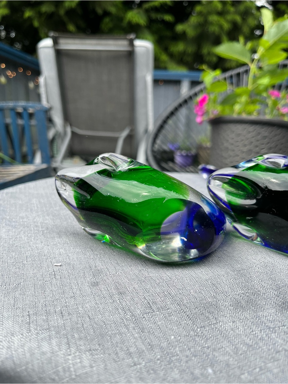 Vintage Murano Style Glass Bird Figurines Pair Blue Green Sommerso - Picture 14 of 16